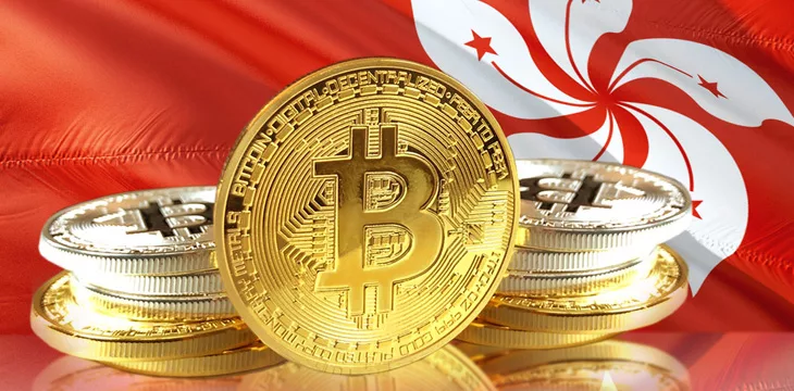 Bitcoin coins on Hongkong's Flag