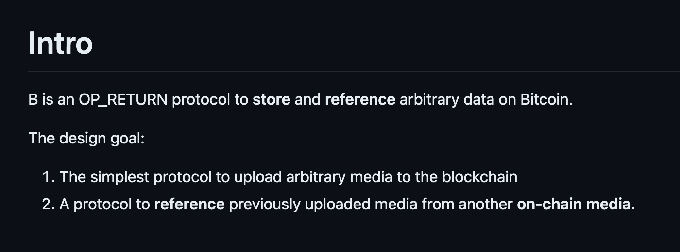 Unwriter's Github's definition of B:// as an OP_RETURN PROTOCOL