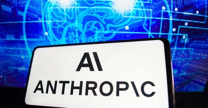 AI Anthropic on phone with blue ai background