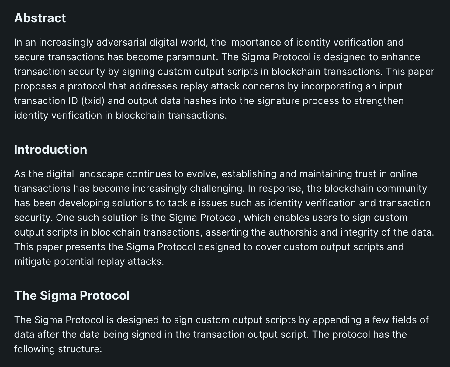 Abstract, Introduction, and the Sigma Protocol from the Sigma Identity