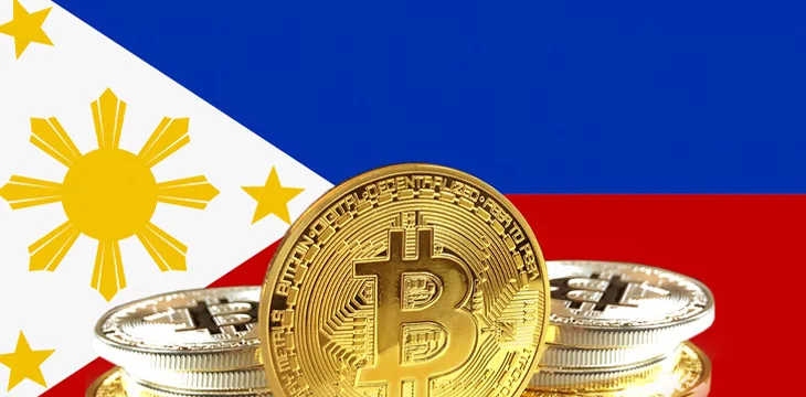 Flag of the Philippines with stack of Bitcoins