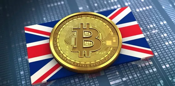 Illustration of Bitcoin and UK flag