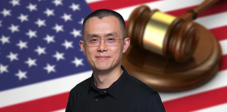 Changpeng Zhao with Us law concept background