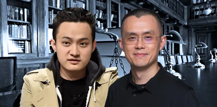 Changpeng Zhao and Justin Sun with law-related background