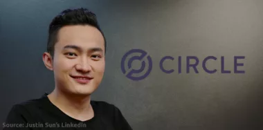 Justin Sun and Circle logo with gradient background