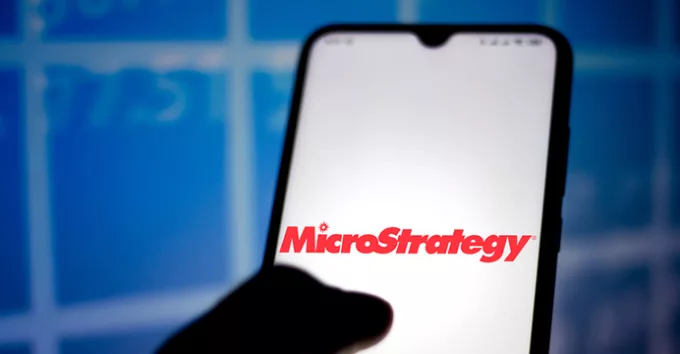 Microstrategy logo on phone screen