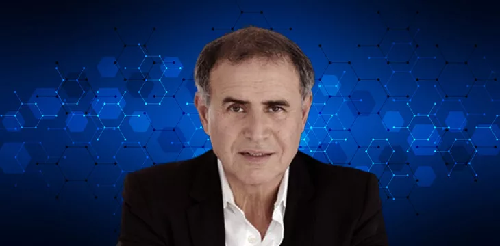Nouriel Roubini with digital background