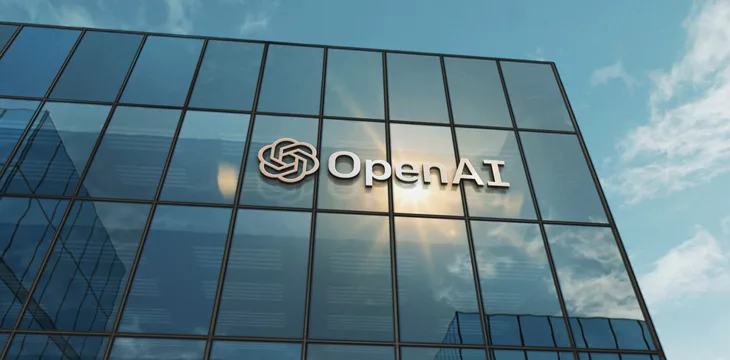 OpenAI artificial intelligence company symbol on front facade
