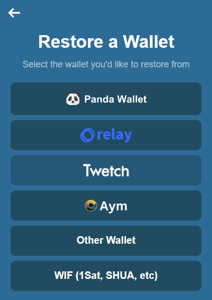 Panda Wallet - Restore a wallet