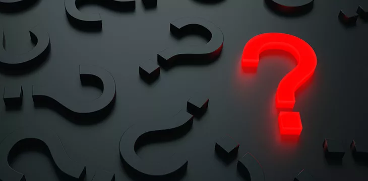 Red trendy question mark on a background black and grey signs