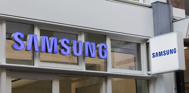 Samsung logo signage on a shop in Amsterdam