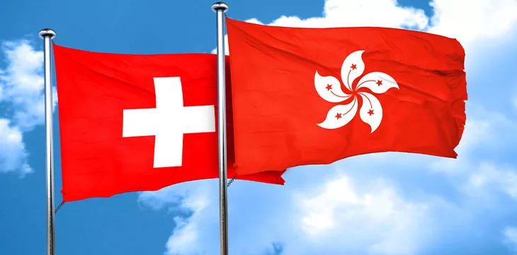 Flags of Switzerland and Hong Kong