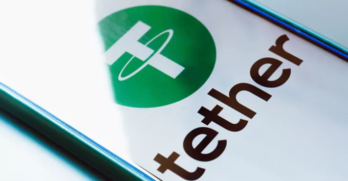 Tether logo displayed on modern smartphone screen