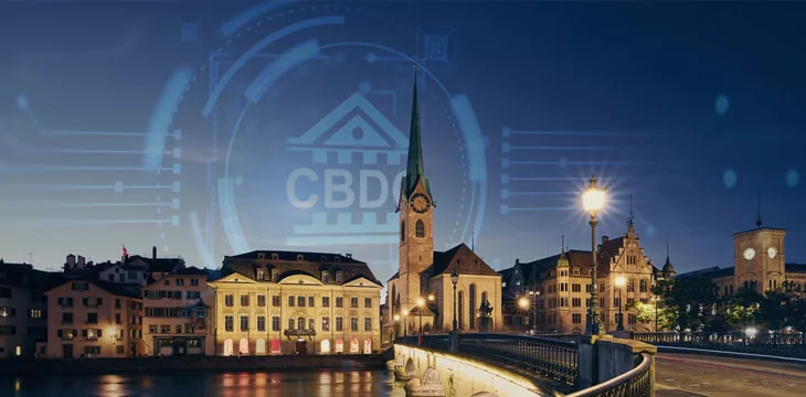 The Canton of Zurich at night with CBDC overlay in the sky