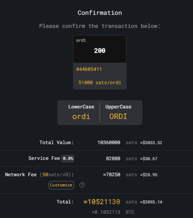 Unisat Transaction confirmation