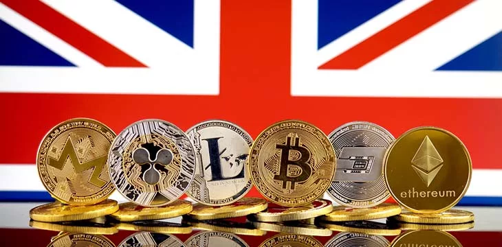 UK flag with different digital coins