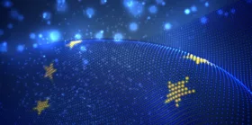 bright glowing country flag of abstract dots. European Union vector