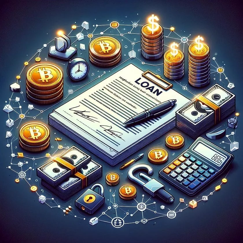 Bitcoins, financial and loan concept illustration