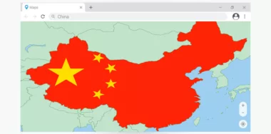 Browser window with map of China