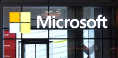 Microsoft logo seen on facade of store