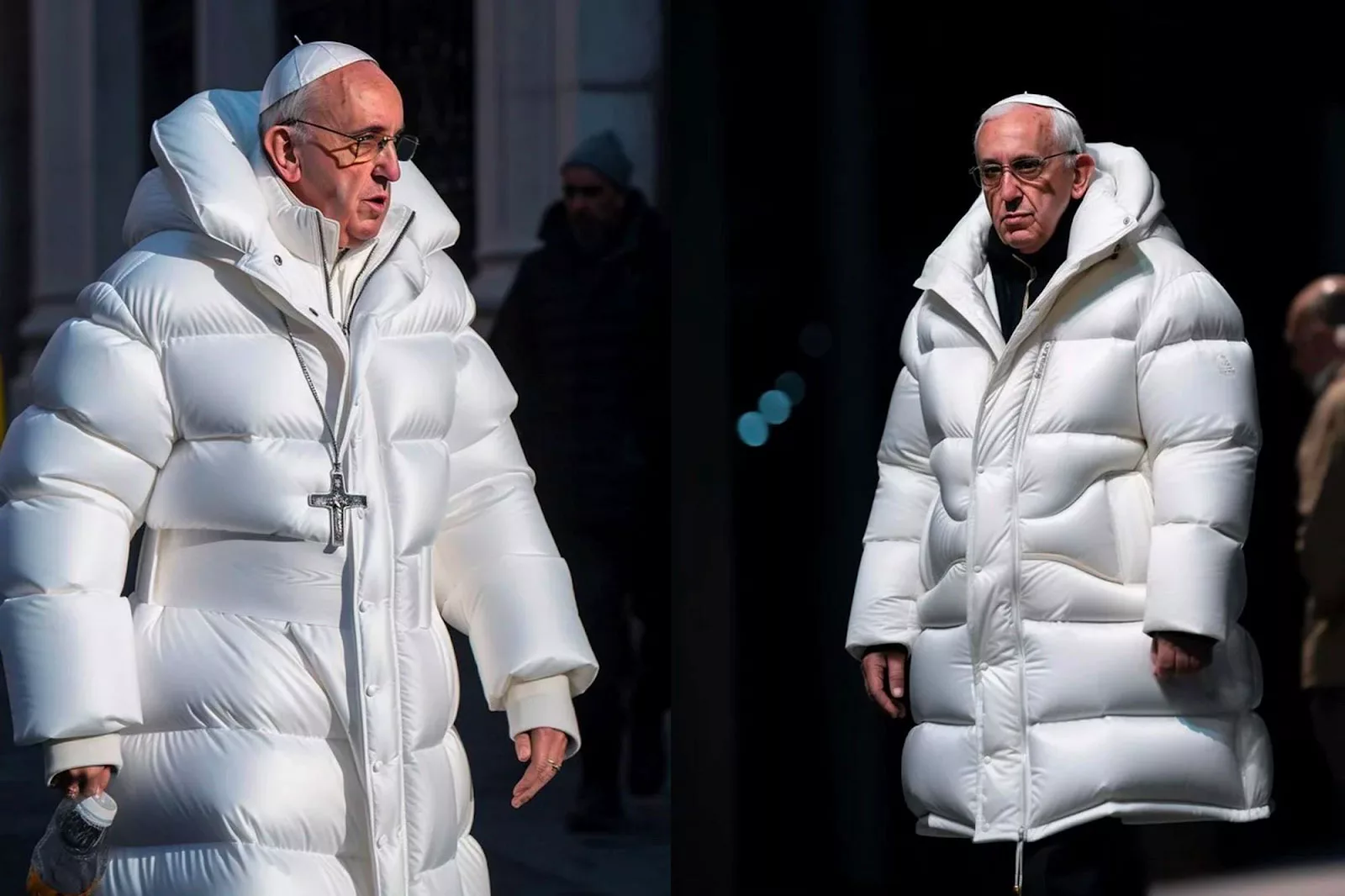 AI-generated image of Pope Francis in a white puffer jacket