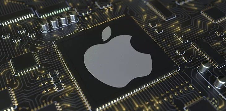 gray apple logo on a circuit board