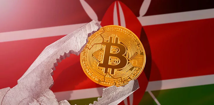 flag of Kenya with gold bitcoin in front
