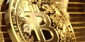 closeup of a gold bitcoinsv
