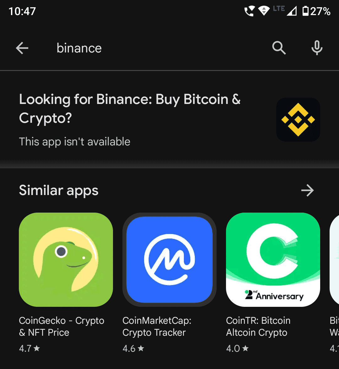 Binance - Google India Playstore