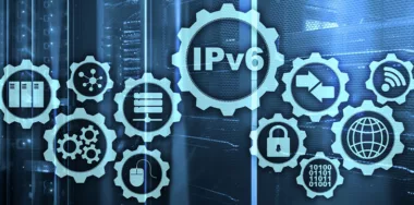 IPv6 Internet Protocol on server room background
