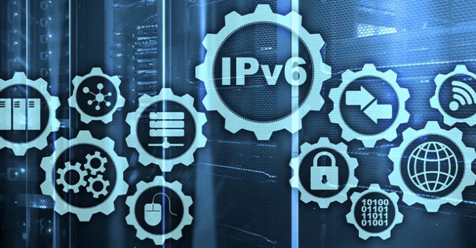 IPv6 Internet Protocol on server room background