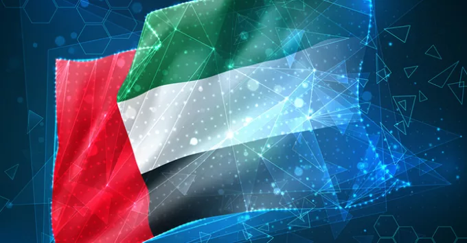 United Arab Emirates flag in tech concept