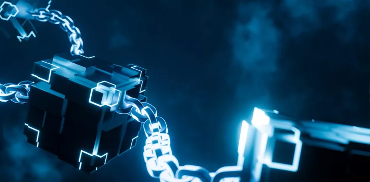3d rendering glowing cube with chain
