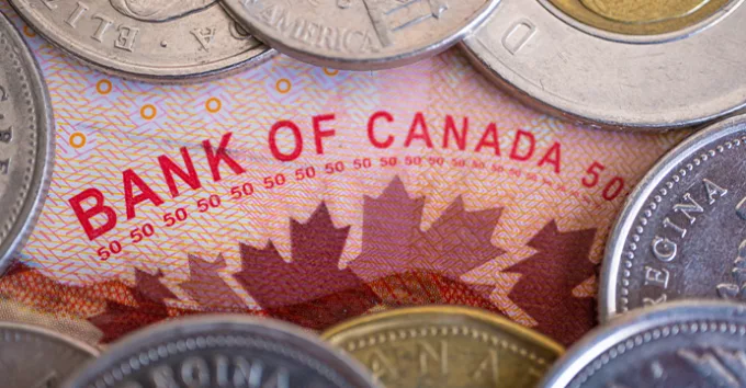 Canadian dollar coins and bank note