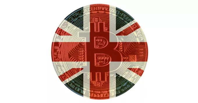 United Kingdom flag color bitcoin coin