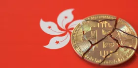 Hong Kong flag and broken bitcoin
