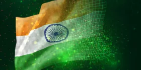 India flag tech concept on green background with polygons and data numbers
