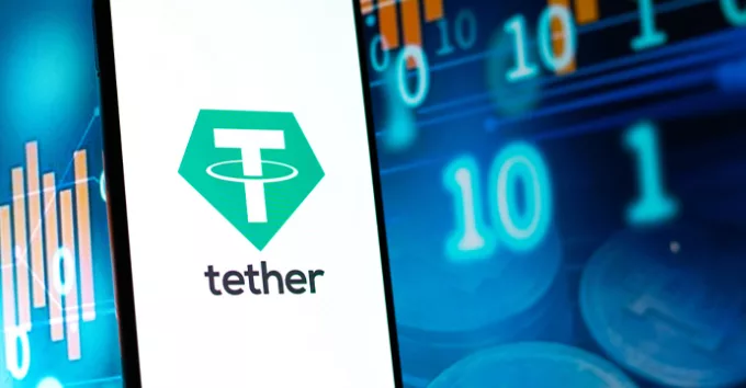 Tether logo on mobile phone