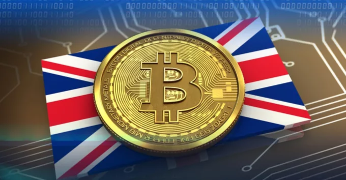 Digital bitcoin with flag