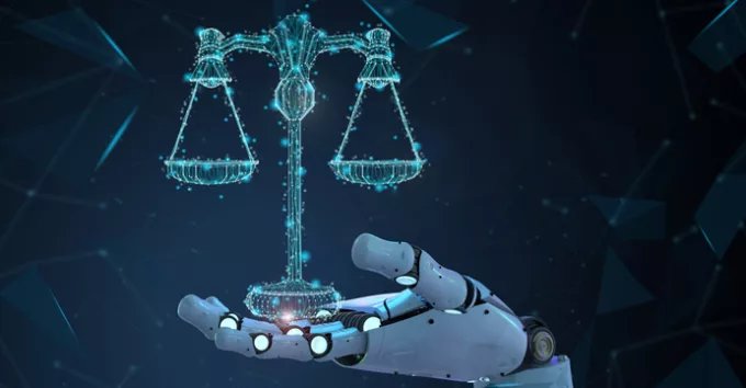 Internet law concept with 3d rendering ai robot