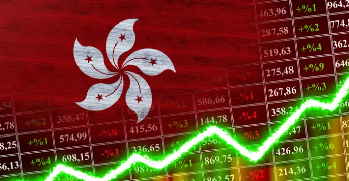 Hong Kong Flag with Financial Chart