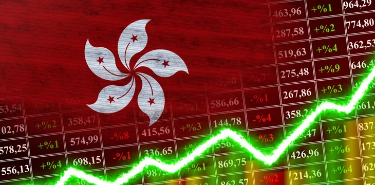 Hong Kong Flag with Financial Chart