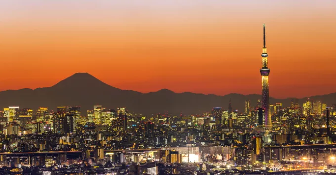 Aerial view of Tokyo city and mountain fuji
