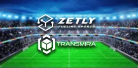 Zetly and Transmira logos with football background