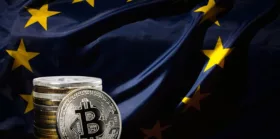 European Union with silver Bitcoin coins