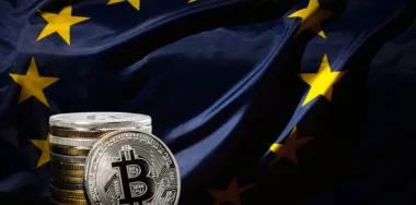 European Union with silver Bitcoin coins