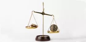 Gold and bitcoin with law concept