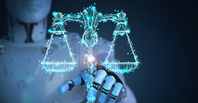 Internet law concept with 3D rendering AI robot