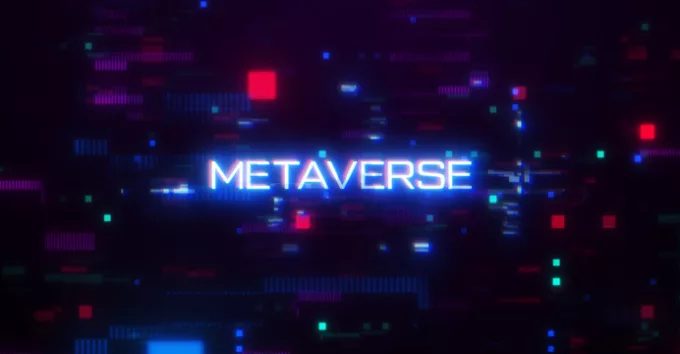 Metaverse word with digital glitch