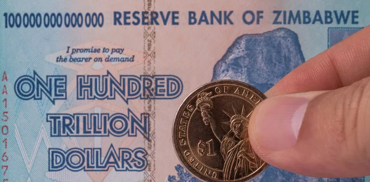 One hundred trillion Zimbabwean dollar bill